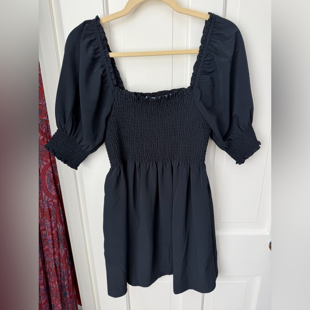 Hill House Black Smocked Blouse with Puff Sleeves